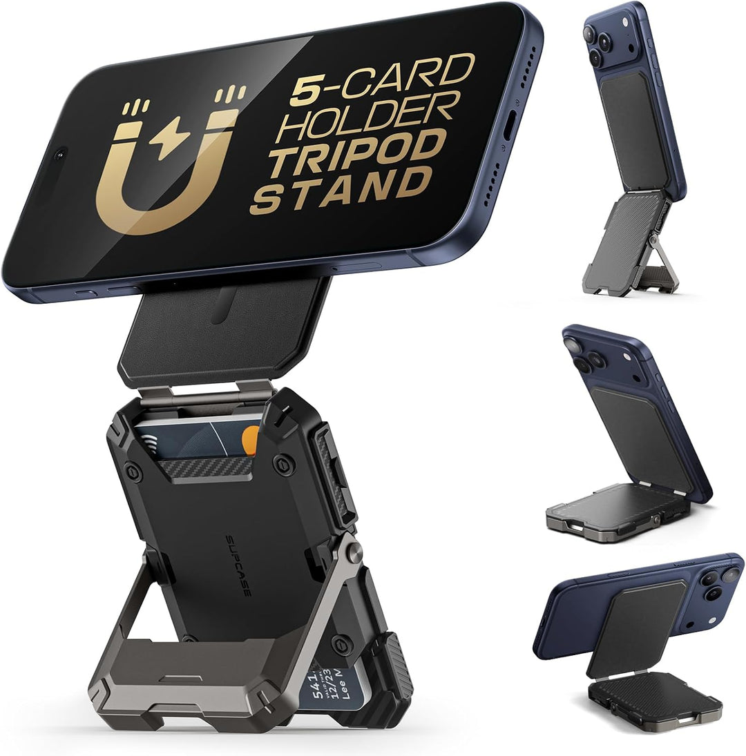 SUPCASE for MagSafe Wallet with Adjustable Stand, Hold 5 Cards, RFID Blocking, Strong Magnetic Lock, Magnetic Wallet for Men, Phone Card Holder Tripod for iPhone 18/17/16/15/14/13/12 Series