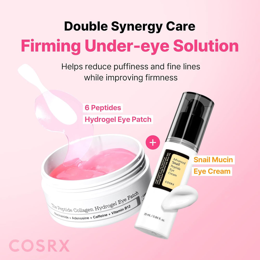 COSRX Pink Peptides Collagen Hydrogel Eye Patch for Puffy Eyes, Dark Circles &amp; Fine Lines, Cooling Under Eye Patches (60), Korean Skin Care