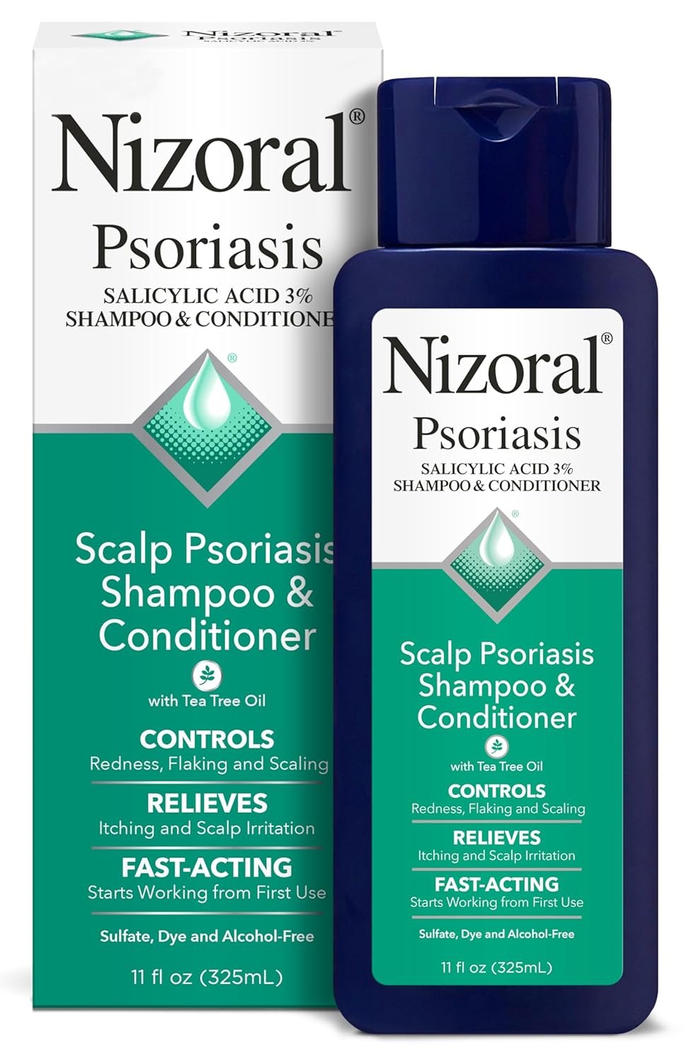 Nizoral Psoriasis Shampoo &amp; Conditioner, 11 Oz, Gentle Scalp Treatment, Relieves Itching and Flaking, Redness and Scaling Effective Scalp Psoriasis Shampoo with Salicylic Acid and Tea Tree Oil