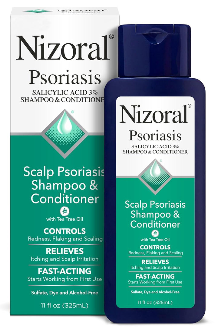 Nizoral Psoriasis Shampoo &amp; Conditioner, 11 Oz, Gentle Scalp Treatment, Relieves Itching and Flaking, Redness and Scaling Effective Scalp Psoriasis Shampoo with Salicylic Acid and Tea Tree Oil
