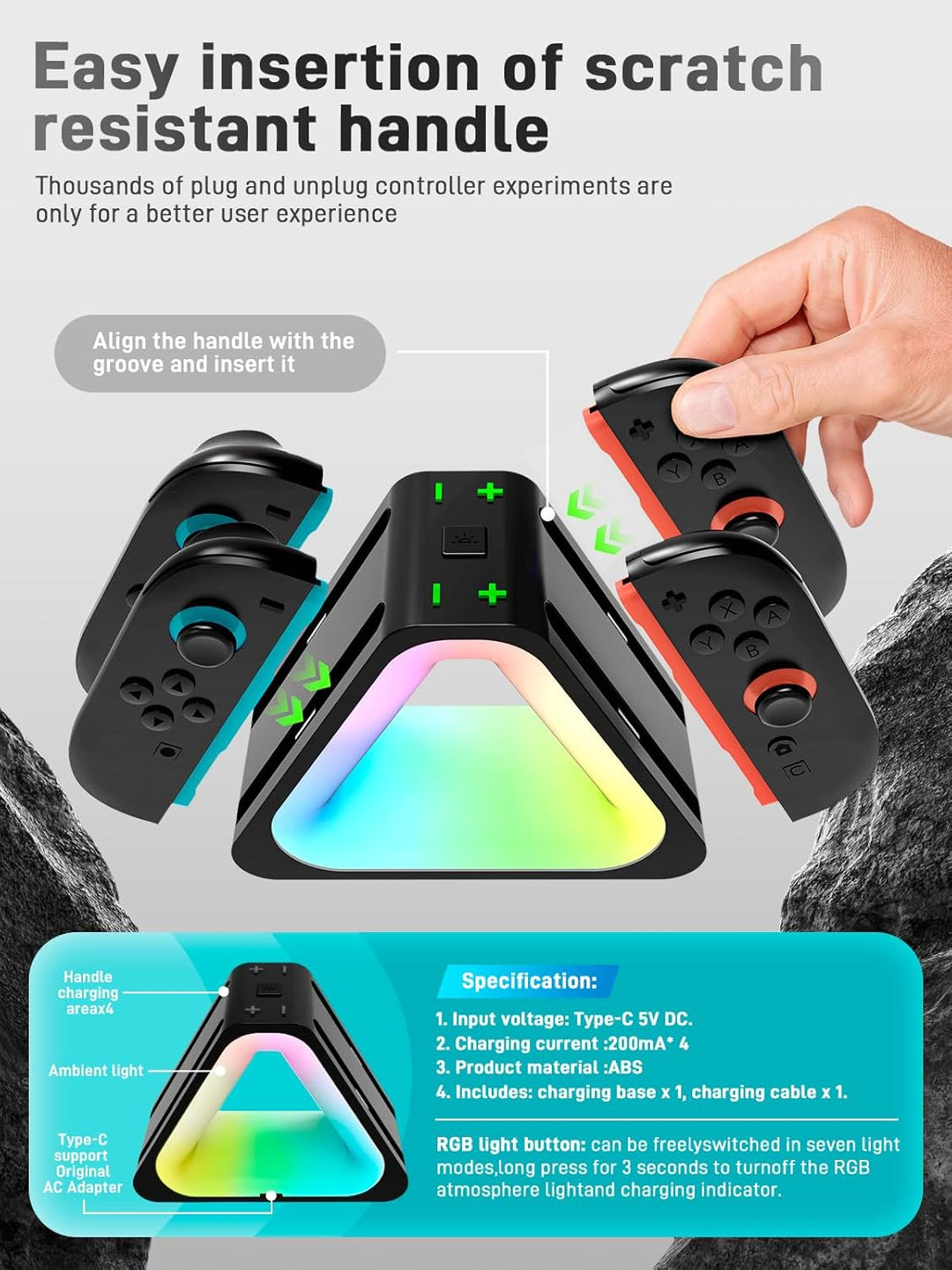 i-Blason Charging Dock for Nintendo Switch 2 Joycon Controller, [7 Adjustable RGB Lighting] [Magnetic Design] 4 in 1 Fast Charger Station for Switch 2 Joycon with LED Indication & Type-C Charger Cable