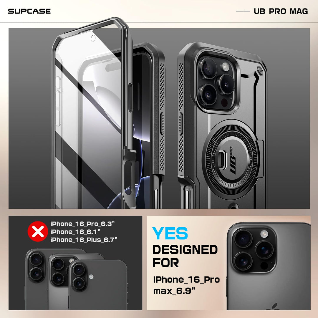 SUPCASE for iPhone 16 Pro Max Case with Stand (UBPro Mag), [Support MagSafe] [Built-in Screen Protector & Belt Clip] [Military-Grade Protection] Magnetic Phone Case for iPhone 16 Pro Max 6.9''