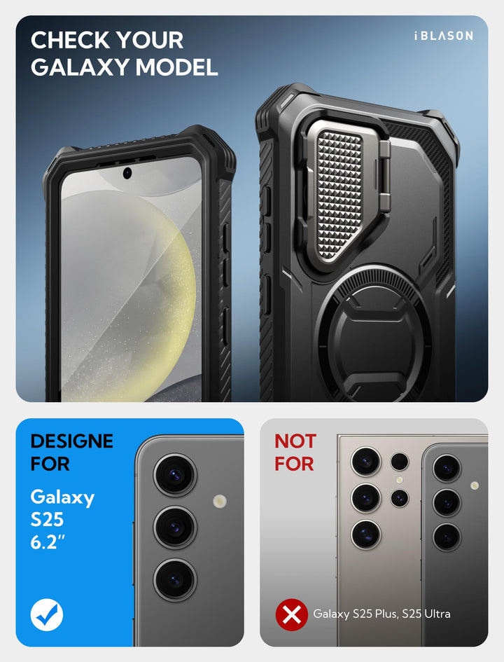 i-Blason Armorbox for Samsung Galaxy S25 Case MagSafe with Camera Cover Stand [Military Protection] Full-Body Heavy Duty Magnetic Phone Case with Screen Protector for S25