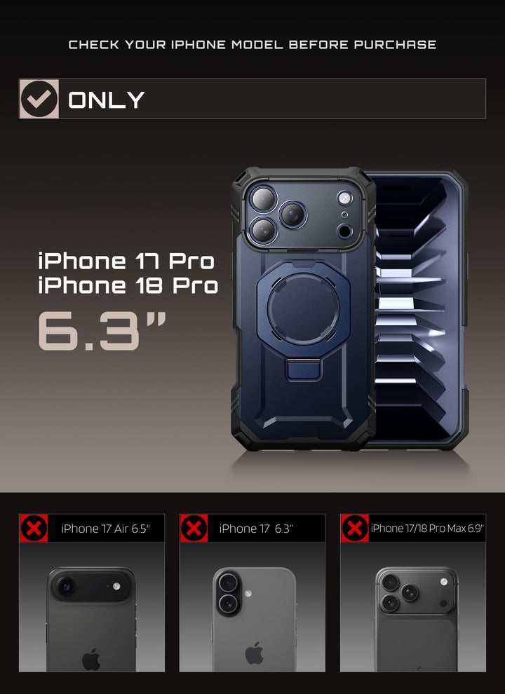 جراب SUPCASE لهاتف iPhone 18 Pro / iPhone 17 Pro، حماية فائقة مع واقي شاشة زجاجي، زر التحكم بالكاميرا، حامل مغناطيسي، متوافق مع MagSafe، جراب حماية كامل للجسم Unicorn Beetle Grip Pro