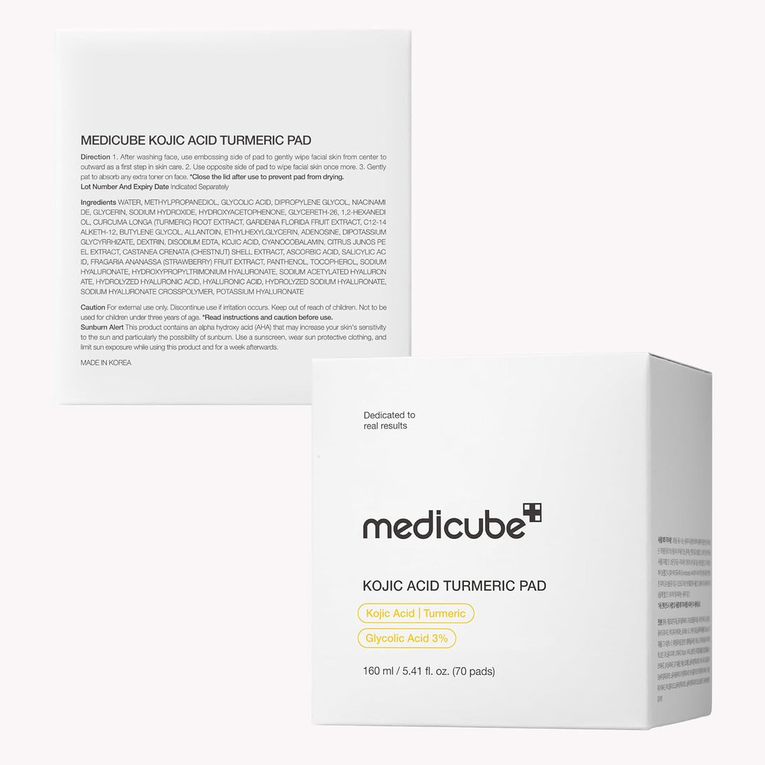medicube Toner Pads Kojic Acid Turmeric Clarifying Toner Pad for Troubled Skin &amp; Use After Spot Care, Soothing with Kojic Acid, Turmeric, Niacinamide, Glycolic Acid, Korean Skin Care, 70 Pads (1 Pack)
