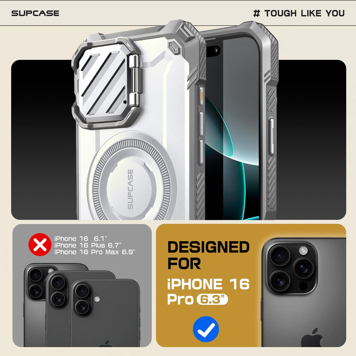 SUPCASE for iPhone 16 Pro Case 6.3'' 2024 with Camera Control Capture Button (UBMag XT), [Compatible with MagSafe] [Camera Cover Stand] [Military-Grade Protection] Rugged Magnetic Phone Case