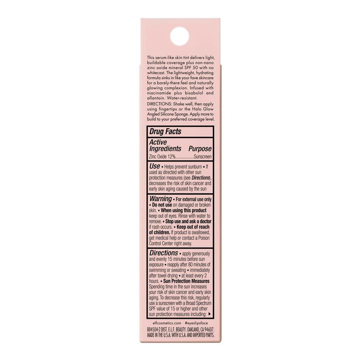 e.l.f. Halo Glow Skin Tint SPF 50, Tinted Moisturizer For Light, Buildable Coverage, Creates A Natural Glow, Vegan & Cruelty-Free