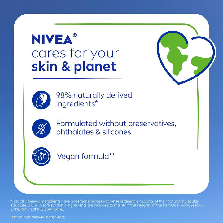 NIVEA Lip Care, Fruity Tinted Lip Balm Variety Pack, Cherry, Strawberry, Blackberry and Watermelon Flavors, 3-in-1 Moisture, Repair and Color, 0.17 Oz Stick, Pack of 4