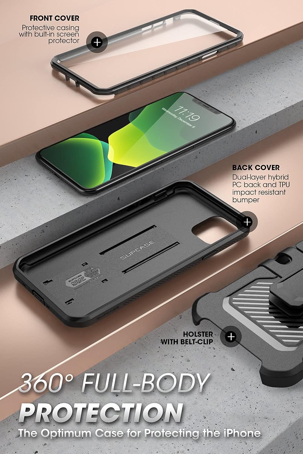 Supcase Beetle Pro Case for iPhone 11 Pro 5.8 Inch, Built-In Screen Protector Black