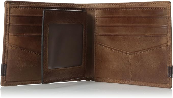 Fossil Men's Leather Bifold Wallet with Flip ID Window ML3644200, Quinn Brown - 3alababak