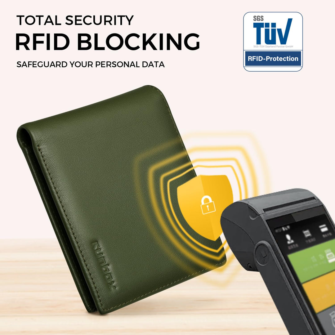 RUNBOX Wallet for Men Leather RFID Blocking Bifold Front Pocket Wallet Genuine Leather,Slim,12 Card Slots,2 ID Windows,2 Money Pockets, Gift for Men,Compact Travel Business Passport