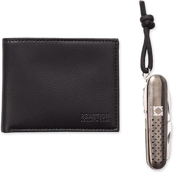 Kenneth Cole REACTION Men's Minimalist Slimfold Wallet with Multi-Tool Set, Black, One size