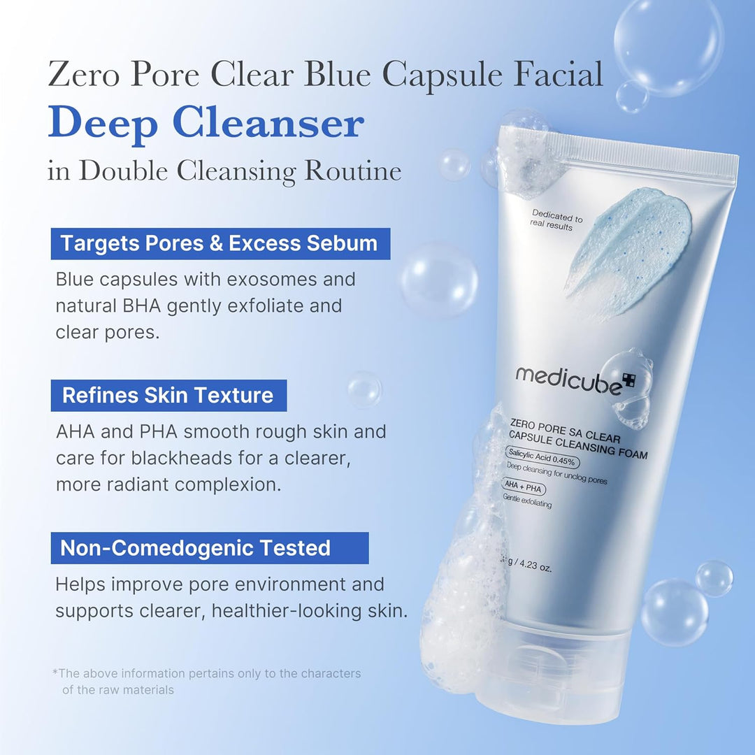 medicube Facial Cleanser Zero Pore Capsule Cleansing Foam | Daily Gentle Cleanser for Skin Texture, Blackhead &amp; Pore Care | AHA, BHA &amp; PHA for Deep Cleansing | Korean Skincare, 4.23 oz