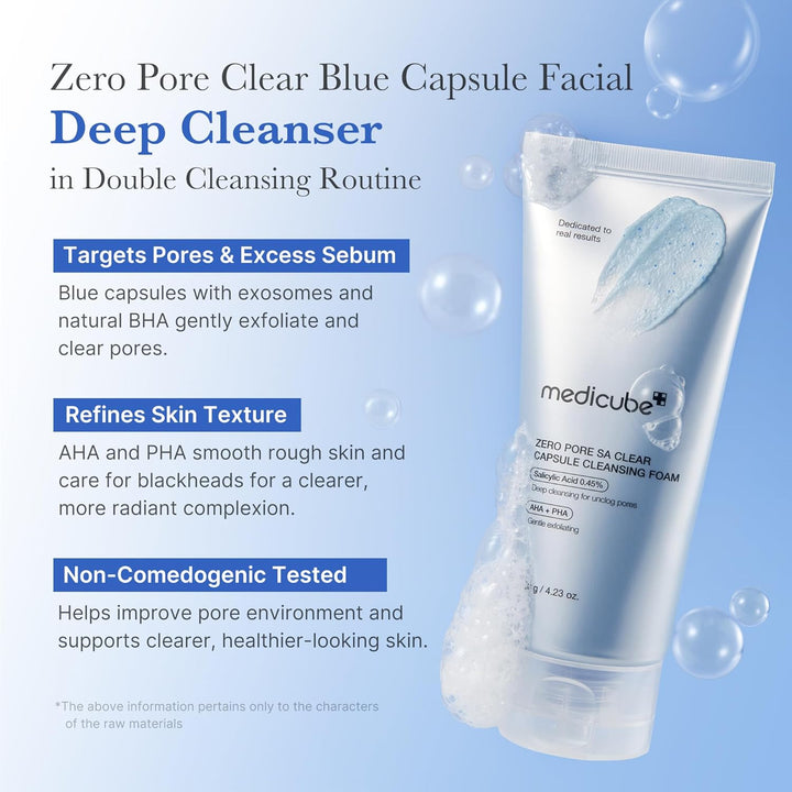 medicube Facial Cleanser Zero Pore Capsule Cleansing Foam | Daily Gentle Cleanser for Skin Texture, Blackhead &amp; Pore Care | AHA, BHA &amp; PHA for Deep Cleansing | Korean Skincare, 4.23 oz