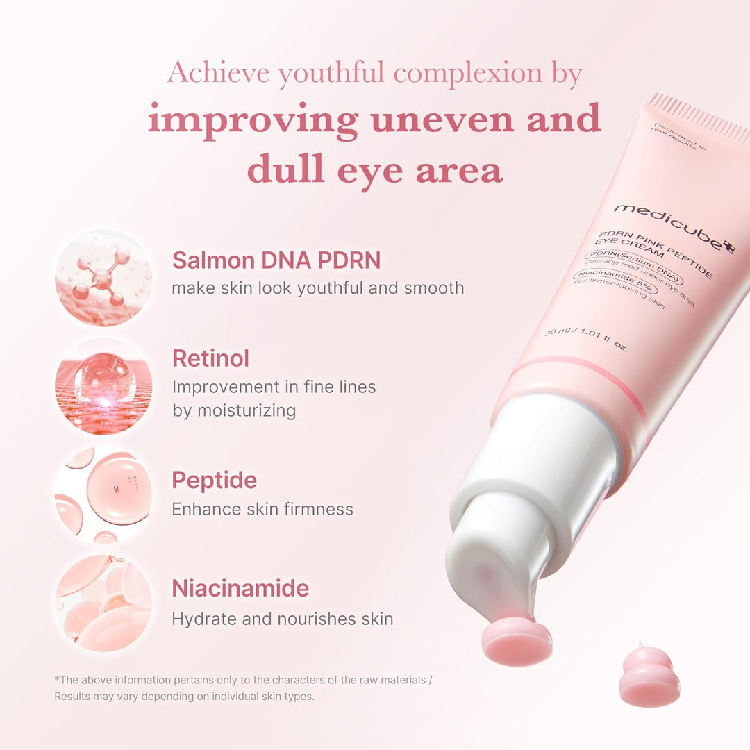 medicube Eye Serum with Salmon DNA PDRN &amp; Pink Peptides | 99% Purity Retinol for Fine Lines | PDRN &amp; Niacinamide for Uneven Skin Tone | Korean Skincare, 1.01 fl.oz