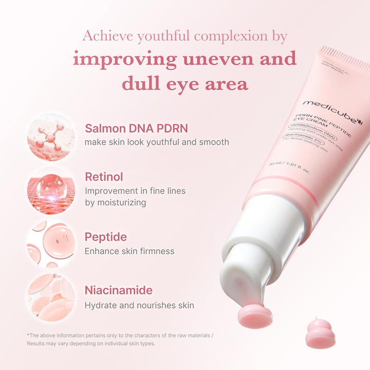 medicube Eye Serum with Salmon DNA PDRN &amp; Pink Peptides | 99% Purity Retinol for Fine Lines | PDRN &amp; Niacinamide for Uneven Skin Tone | Korean Skincare, 1.01 fl.oz