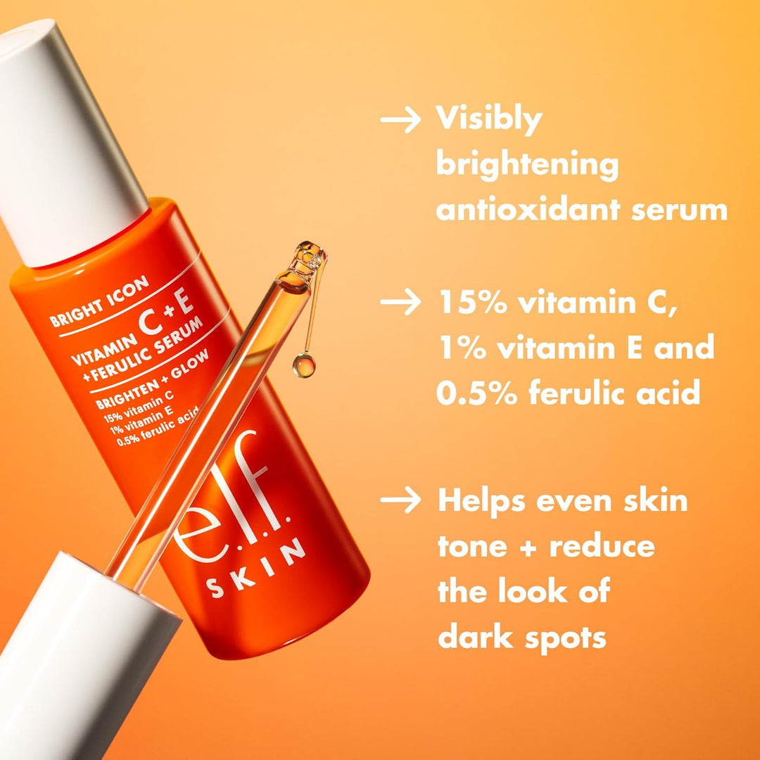 e.l.f. SKIN Bright Icon Vitamin C + E + Ferulic Serum, Brightening & Soothing Face Serum, Helps Even Skin Tone, Vegan & Cruelty-Free