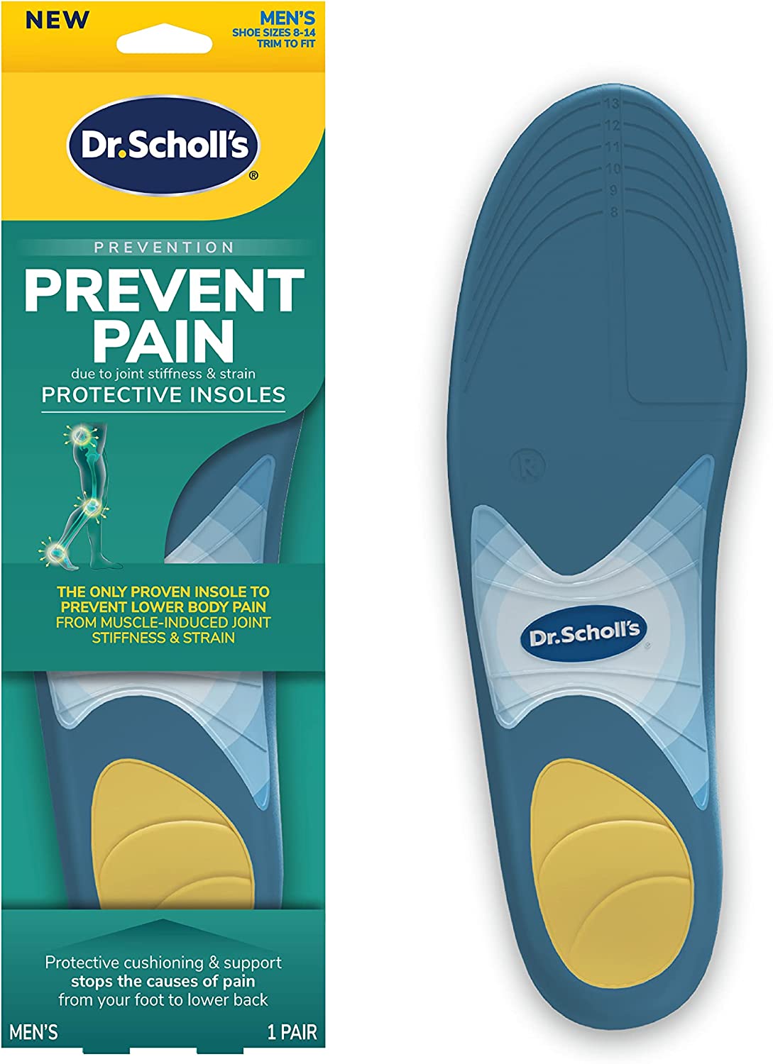 Dr. Scholl's Prevent Pain Lower Body Protective Insoles, 1 Pair, Men's 8-14, Protects Against Foot, Knee, Heel, and Lower Back Pain, Trim to Fit Inserts - 3alababak