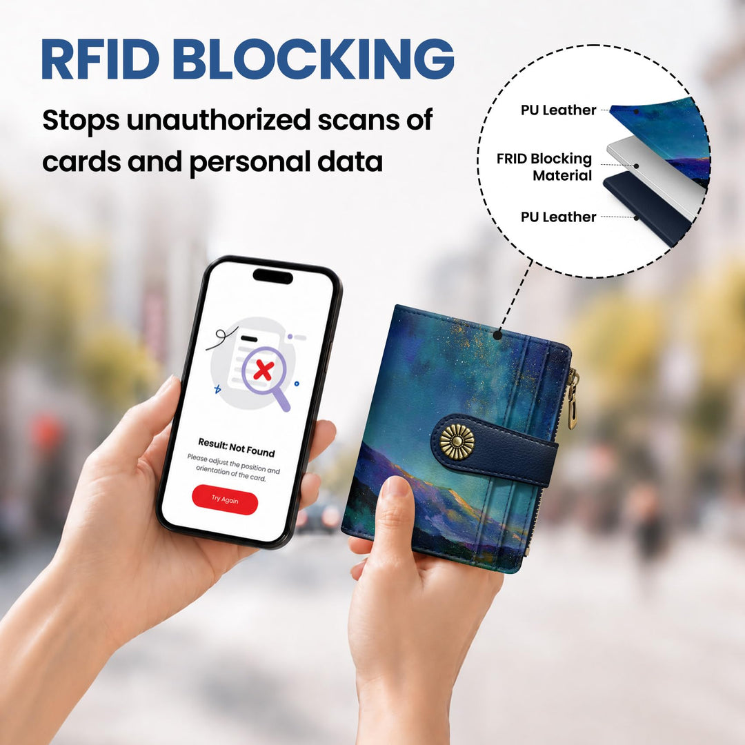محفظة ألونيد الصغيرة للنساء، محفظة بطاقات ثنائية الطي لطيفة ومحمية من تقنية RFID، تحتوي على 10 فتحات للبطاقات، ومقصورة للنقود، وجيب بسحاب للعملات المعدنية، ونافذة للهوية، بحجم مدمج ومصنوعة من جلد نباتي ناعم