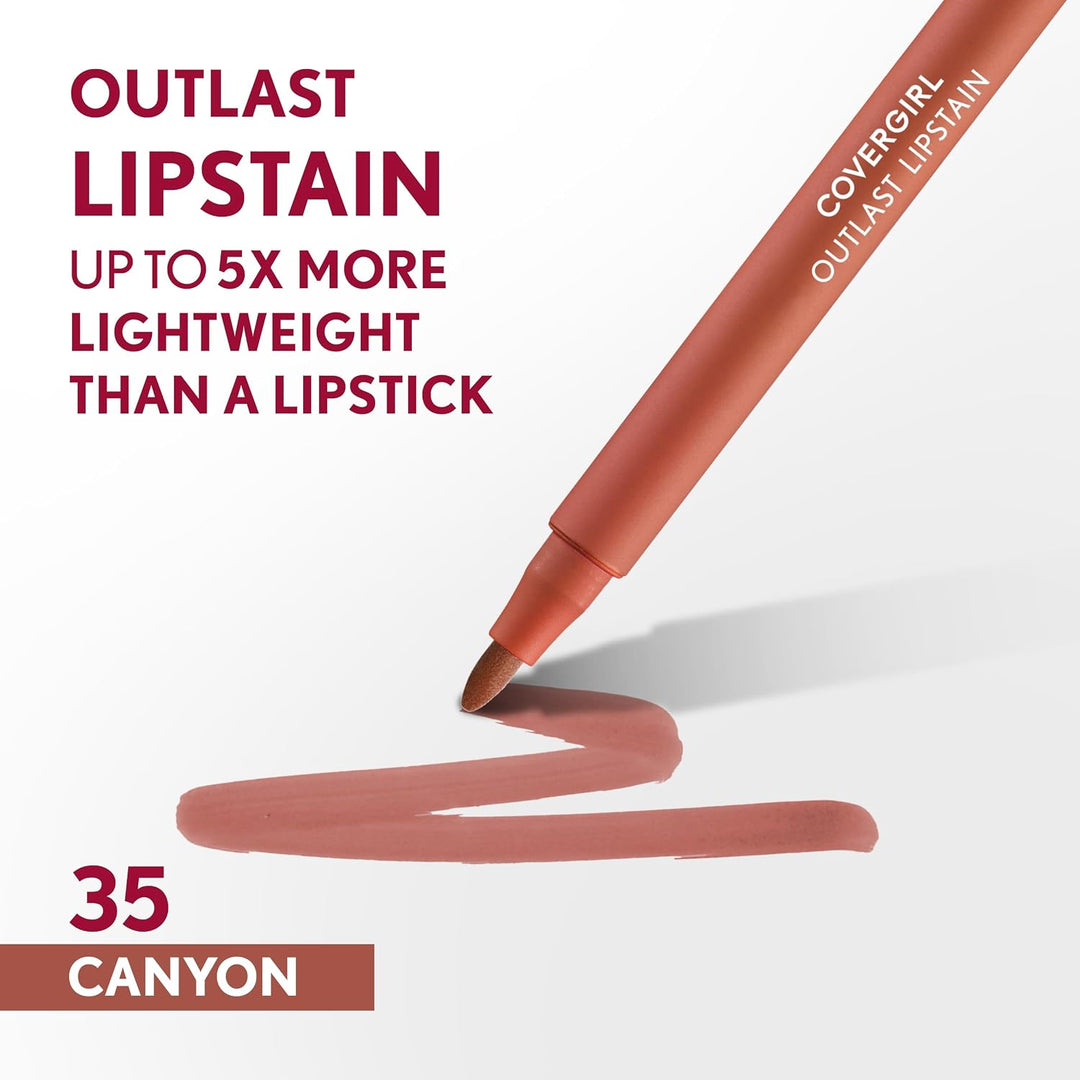 Covergirl Outlast Lipstain, Smooth Application, Precise Pen-Like Tip, Transfer-Proof, Satin Stained Finish, Vegan Formula, 0.06oz