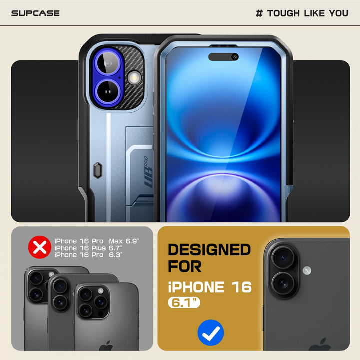 SUPCASE for iPhone 16 Case with Screen Protector (Unicorn Beetle Pro), [Built-in Stand & Belt-Clip] [Military-Grade Protection] Full Body Heavy Duty Phone Case for iPhone 16 6.1'' 2024