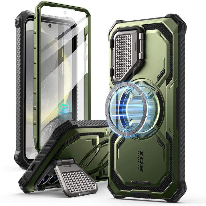 i-Blason Armorbox for Samsung Galaxy S25 Case MagSafe with Camera Cover Stand [Military Protection] Full-Body Heavy Duty Magnetic Phone Case with Screen Protector for S25