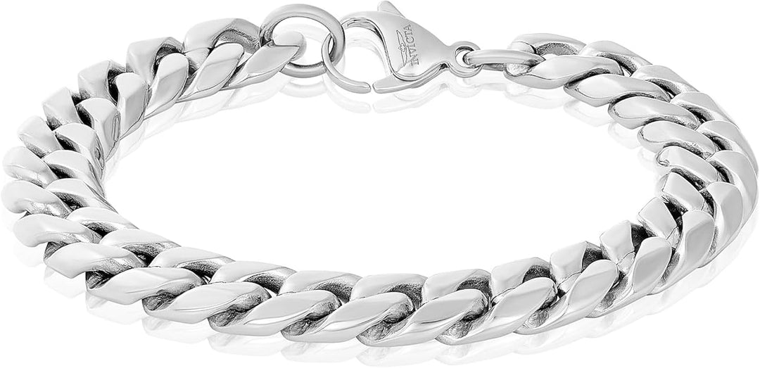 Invicta Bracelet for Men, Stainless Steel Chain Jewelry, Polsihed Curb, 12mm, 8.75