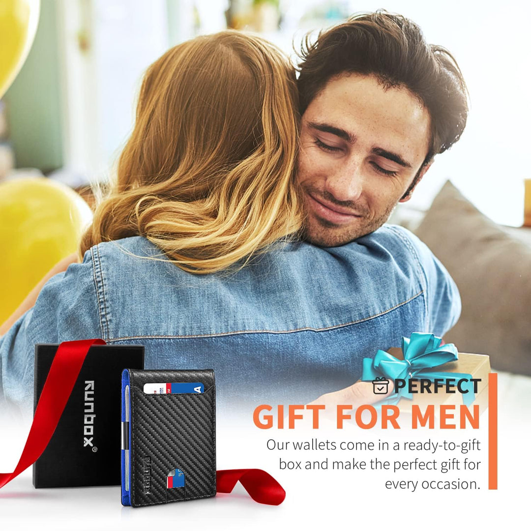 محفظة رن بوكس (RUNBOX) النحيفة للرجال - محفظة جلدية ثنائية الطي مزودة بمشبك للنقود وحماية من مسح البيانات (RFID)، تصميم بسيط للجيب الأمامي، تتسع لـ 11 بطاقة، تصميم رفيع، حماية من مسح البيانات (RFID)