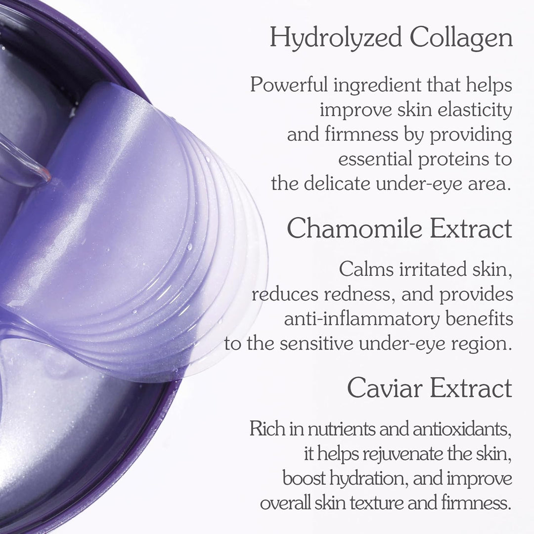 MIZON Marine Collagen Eye Gel Patch with Hydrolyzed Collagen, Caviar, and Chamomile for Firming, Nourishment, and Wrinkle Care- Korean Eye Mask– 60pcs –