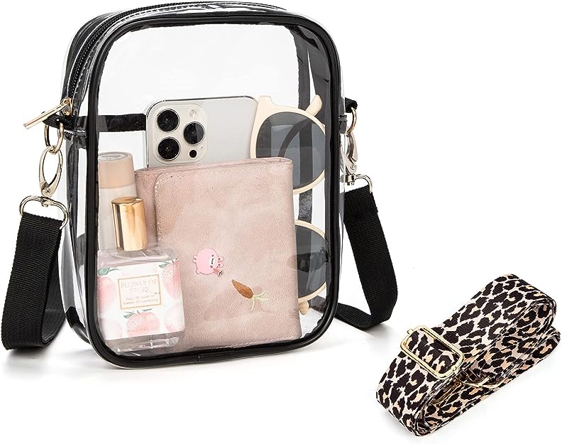 TEABAN Clear Delicate Crossbody Purse Bag, Stadium Approved Transparent Bag for Festivals, Sports Events, Small Concerts Bag - Black - 3alababak