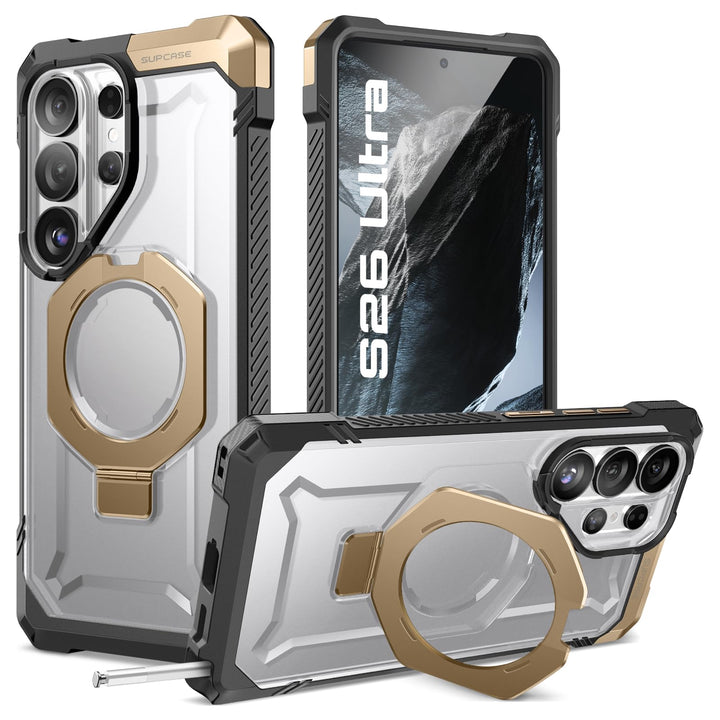 غطاء SUPCASE لهاتف Samsung Galaxy S26 Ultra مع حامل مدمج، ولوحة خلفية شفافة من البولي كربونات، ومغناطيس قوي، ومتوافق مع MagSafe، وحماية فائقة المتانة، ومقاوم للانزلاق، بتصميم Unicorn Beetle Grip