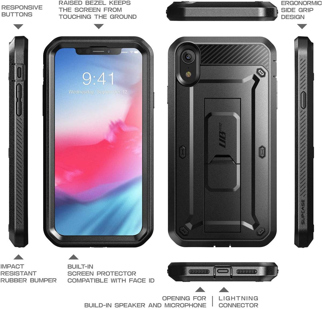 SUPCASE Unicorn Beetle Pro Series Case Designed, with Built-In Screen Protector Full-Body Rugged Holster Case for iPhone XR 6.1 Inch (2018 Release) (Black)