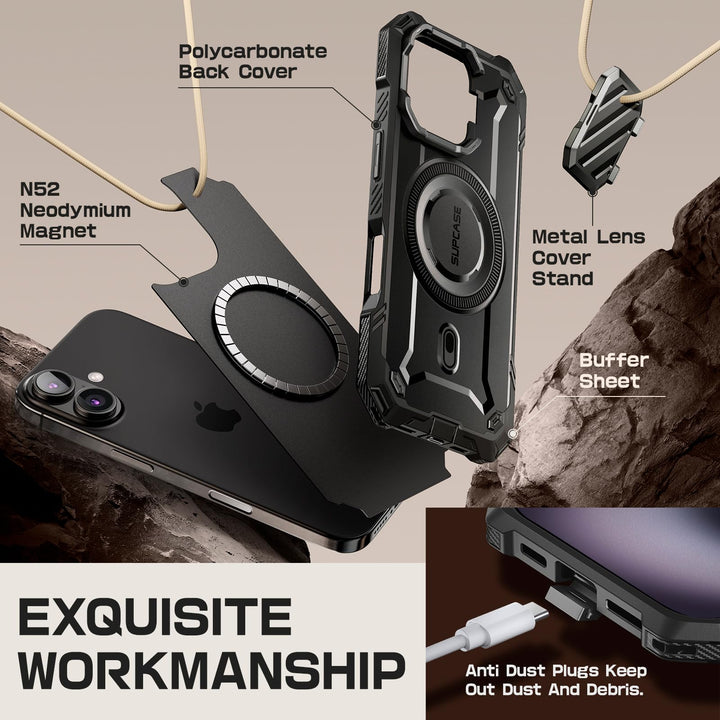 SUPCASE for iPhone 16 Case 6.1'' 2024 with Camera Cover Stand (UBMag XT), [Compatible with MagSafe] [Built-in Kickstand] [Military-Grade Protection] Heavy Duty Rugged Magnetic Phone Case