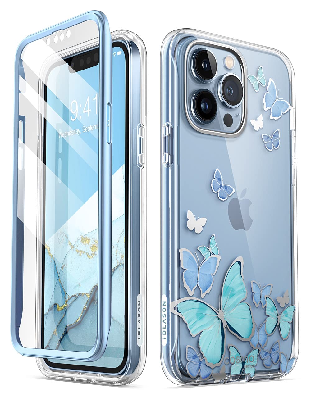 i-Blason Cosmo for iPhone 13 Pro Max Case [Built-in Screen Protector] [Military-Grade Protection] Slim Full-Body Stylish Protective Shockproof Phone Case for iPhone 13 Pro Max (Butterfly)