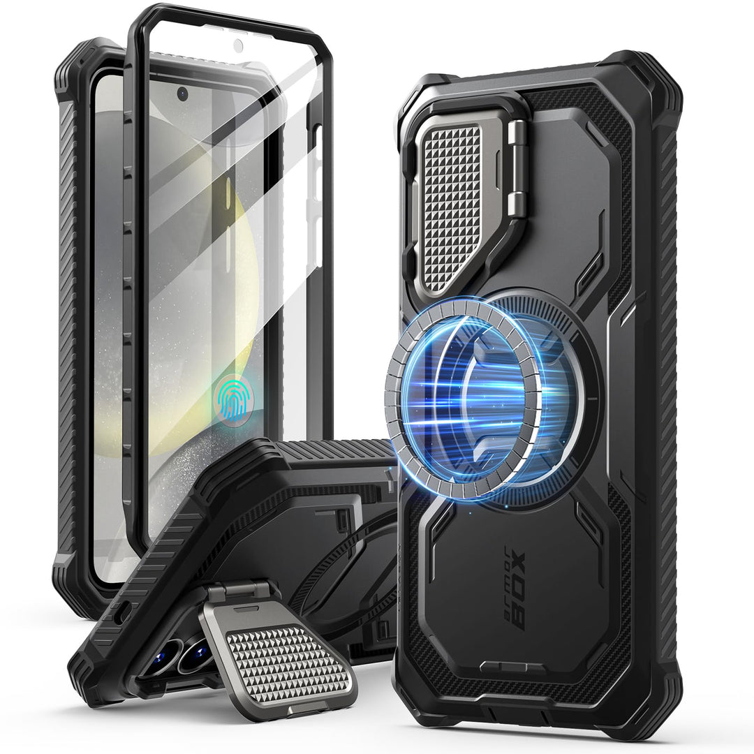 i-Blason Armorbox for Samsung Galaxy S25 Case MagSafe with Camera Cover Stand [Military Protection] Full-Body Heavy Duty Magnetic Phone Case with Screen Protector for S25