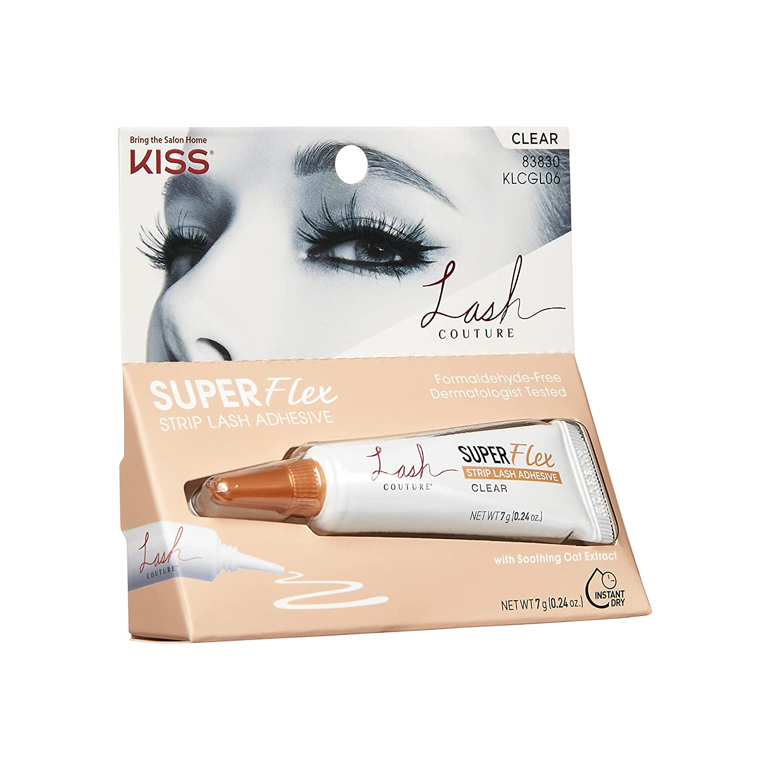 KISS Lash Couture Clear Latex Strip Lash Adhesive with Soothing Oat Extract, Precision Control Nozzle, Dermatologist Tested, Contact Lens Friendly, Formaldehyde Free, Waterproof, 0.24 Oz. - 3alababak
