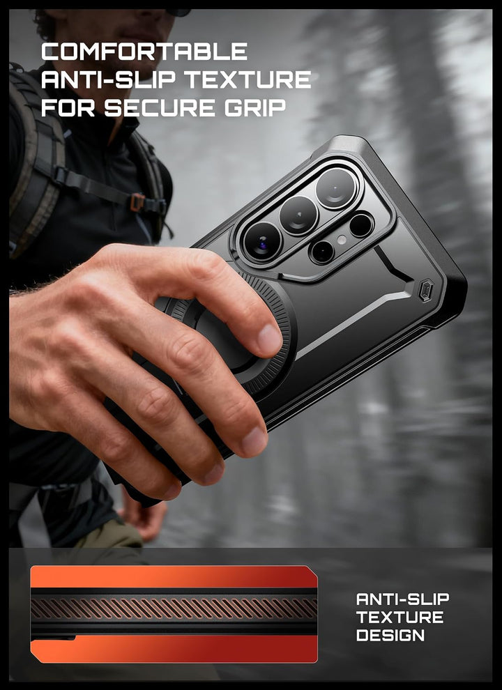 حافظة SUPCASE لسلسلة Samsung Galaxy S26 مزودة بحامل مدمج، وحماية بمعيار عسكري، ومتوافقة مع MagSafe، ومشبك حزام قابل للفصل، وواقي شاشة وإطار أمامي مدمجين، UBPro Mag