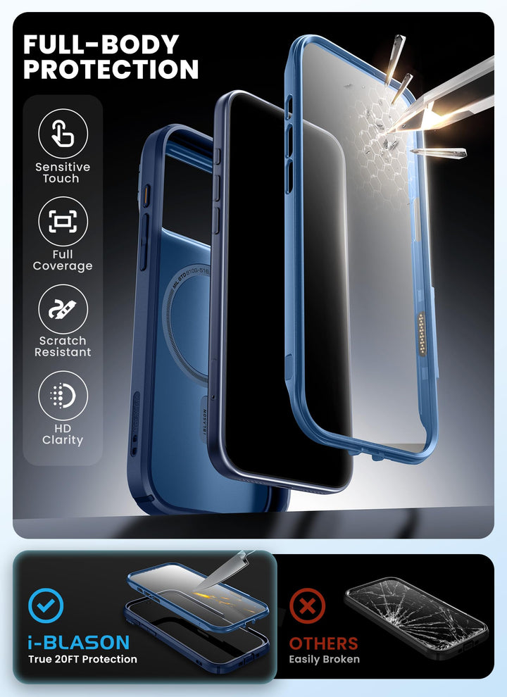 i-Blason Ares for iPhone 17 Pro Max Case with Stand [9H Tempered Glass Screen Protector][MagSafe Compatible] [Camera Control Button] Military-Grade Protection Full-Body Heavy Duty Magnetic Case