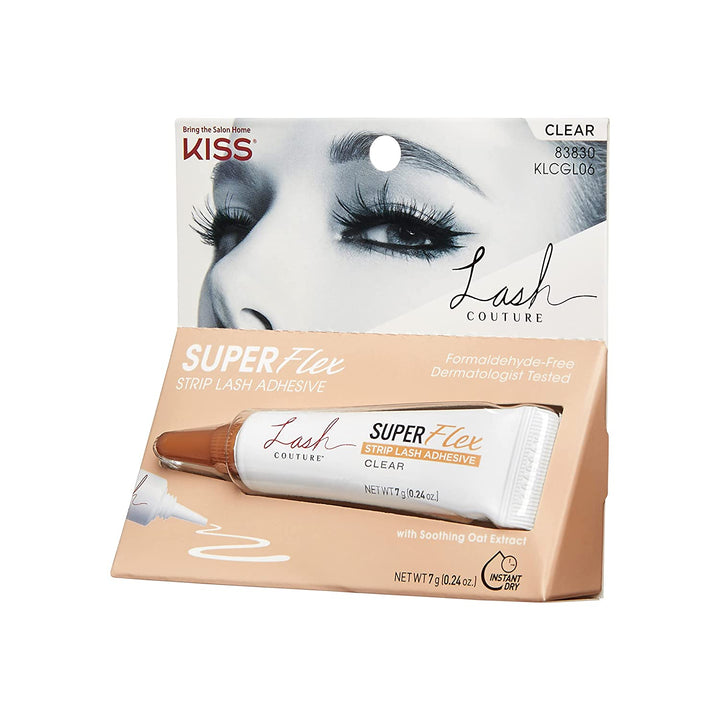 KISS Lash Couture Clear Latex Strip Lash Adhesive with Soothing Oat Extract, Precision Control Nozzle, Dermatologist Tested, Contact Lens Friendly, Formaldehyde Free, Waterproof, 0.24 Oz. - 3alababak