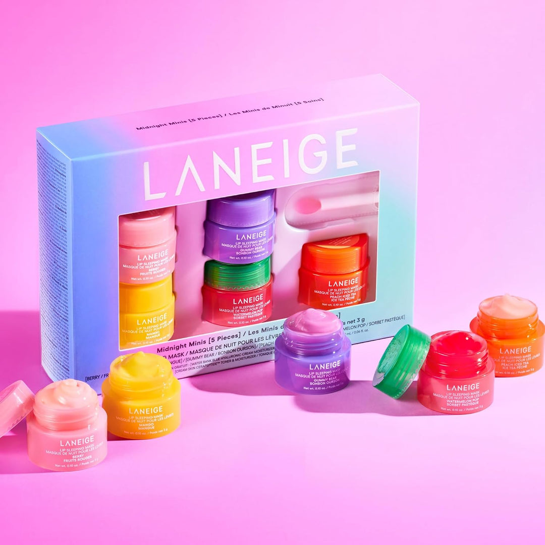 LANEIGE Midnight Minis For Dry Lips | Hydrating &amp; Nourishing Overnight Lip Treatment Mask with Vitamin C, Shea &amp; Murumuru Seed Butter