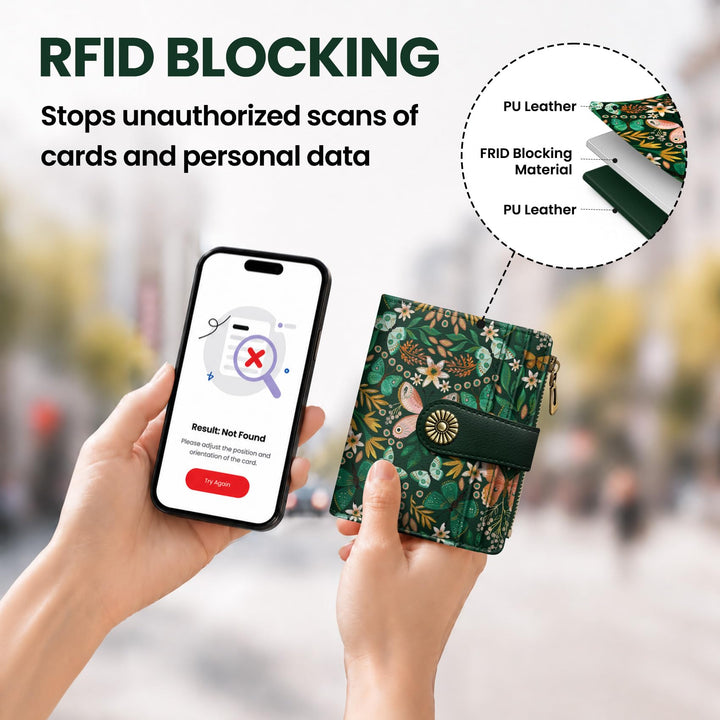 محفظة ألونيد الصغيرة للنساء، محفظة بطاقات ثنائية الطي لطيفة ومحمية من تقنية RFID، تحتوي على 10 فتحات للبطاقات، ومقصورة للنقود، وجيب بسحاب للعملات المعدنية، ونافذة للهوية، بحجم مدمج ومصنوعة من جلد نباتي ناعم