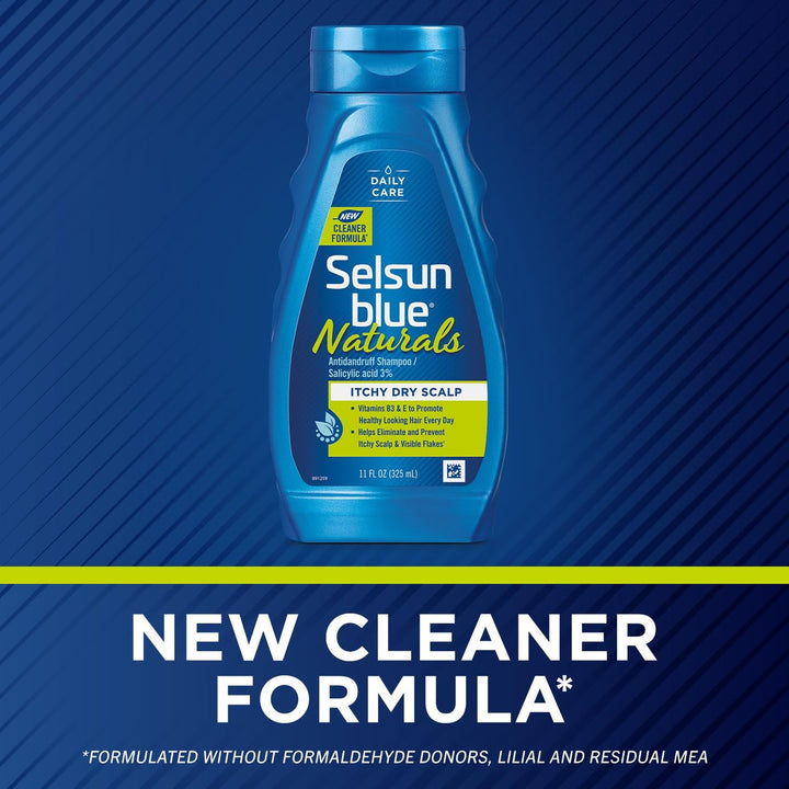 Selsun Blue Naturals Itchy Dry Scalp Anti-dandruff Shampoo, 11 fl. oz., Extra-Hydrating Formula Plus Vitamins B5 & E, Salicylic Acid 3%