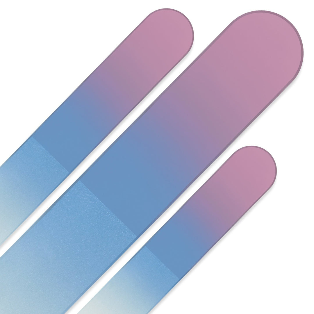 Mont Bleu Glass Nail File - Mont Bleu Premium Set of 3 Crystal Nail Files in Pouch - Handmade Gifts - Best Glass Nail Files for Natural Nails - Washable Double Sided Nail File - Etched Nail Files