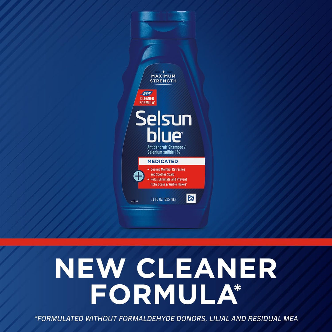 Selsun Blue Medicated Anti dandruff Shampoo, Maximum Strength Scalp Treatment With Selenium Sulfide, 11 fl. oz.