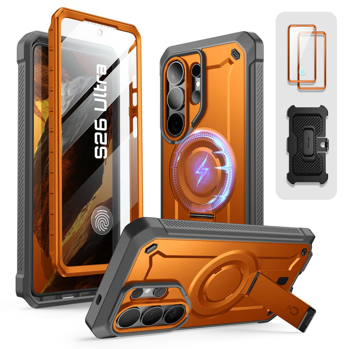 حافظة SUPCASE لسلسلة Samsung Galaxy S26 مزودة بحامل مدمج، وحماية بمعيار عسكري، ومتوافقة مع MagSafe، ومشبك حزام قابل للفصل، وواقي شاشة وإطار أمامي مدمجين، UBPro Mag