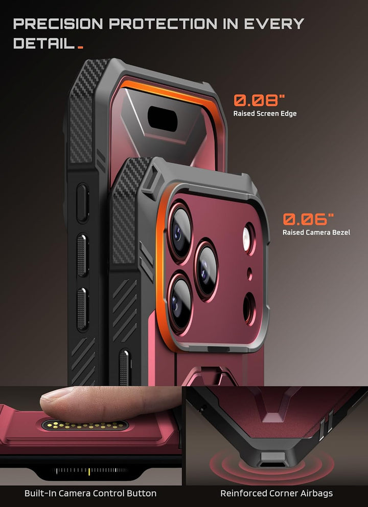 جراب SUPCASE لهاتف iPhone 18 Pro / iPhone 17 Pro، حماية فائقة مع واقي شاشة زجاجي، زر التحكم بالكاميرا، حامل مغناطيسي، متوافق مع MagSafe، جراب حماية كامل للجسم Unicorn Beetle Grip Pro