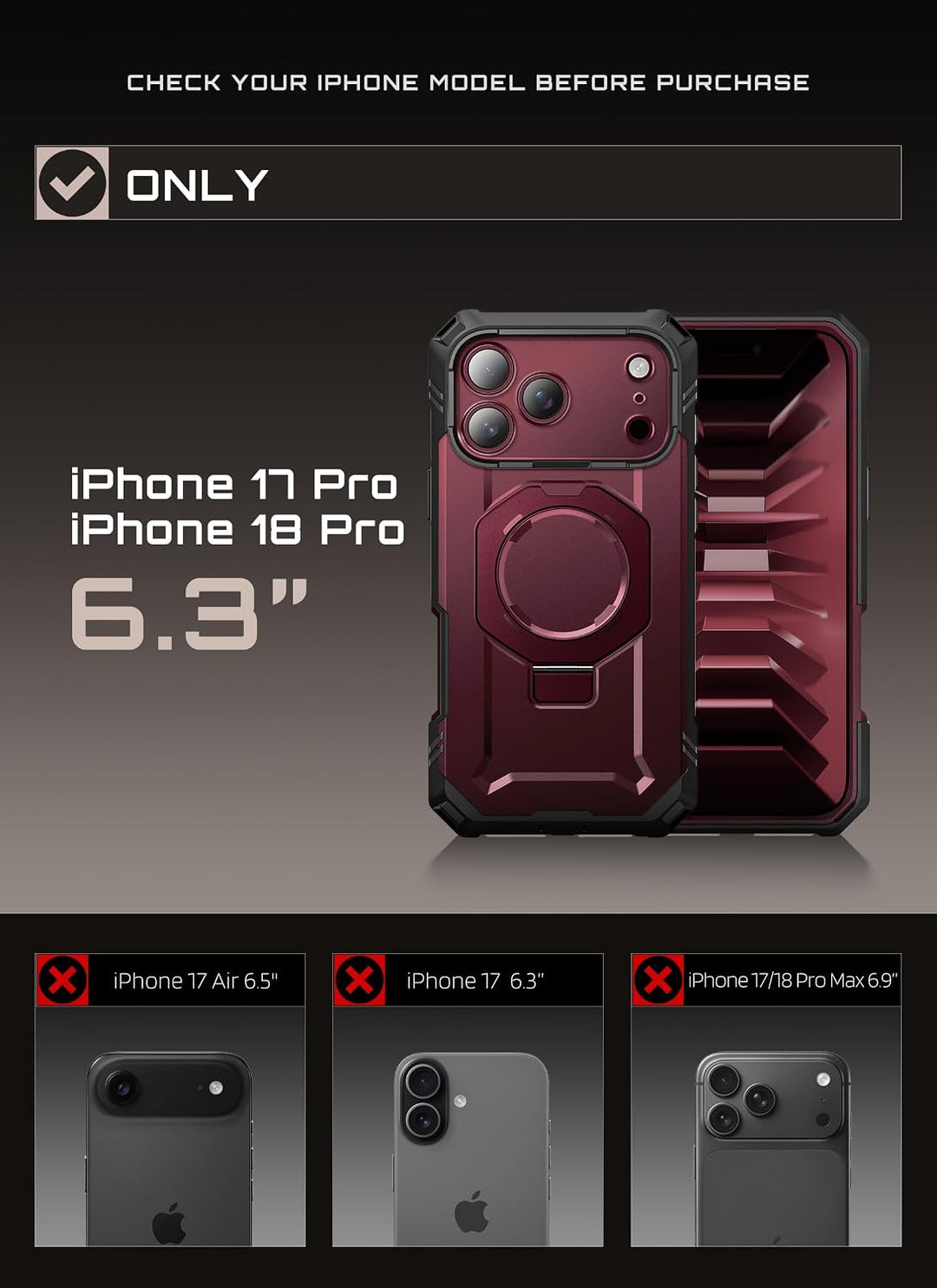 جراب SUPCASE لهاتف iPhone 18 Pro / iPhone 17 Pro، حماية فائقة مع واقي شاشة زجاجي، زر التحكم بالكاميرا، حامل مغناطيسي، متوافق مع MagSafe، جراب حماية كامل للجسم Unicorn Beetle Grip Pro