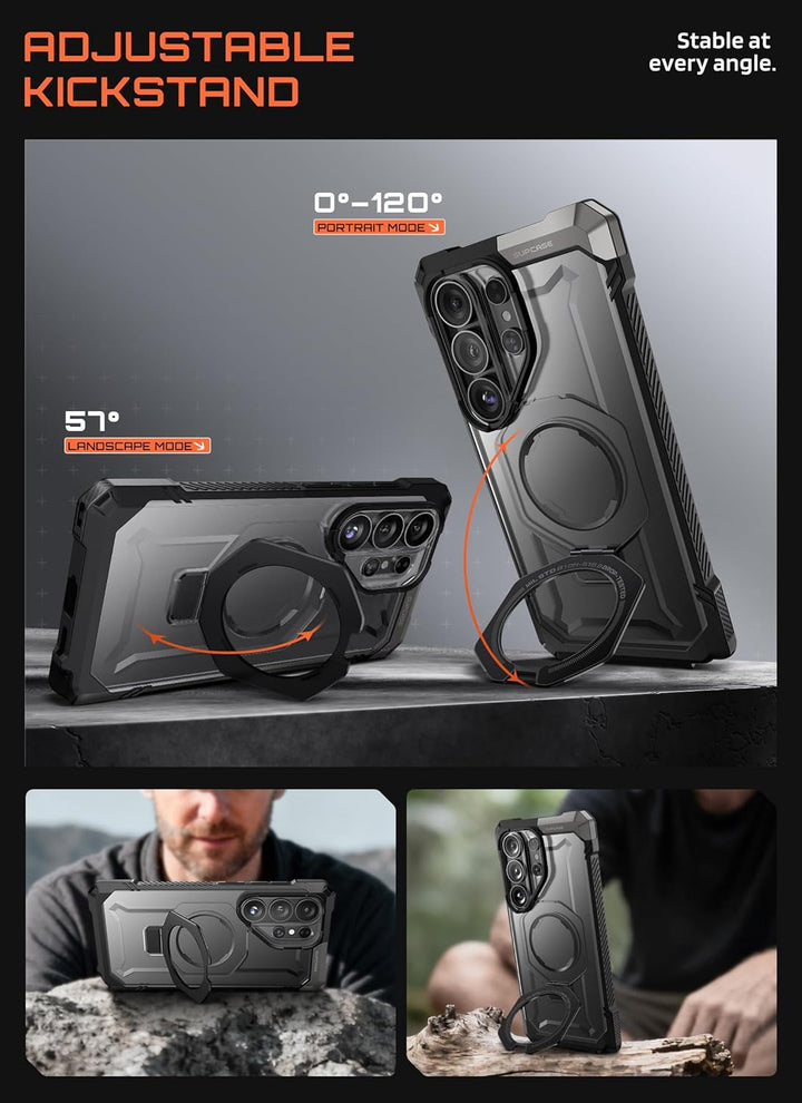 غطاء SUPCASE لهاتف Samsung Galaxy S26 Ultra مع حامل مدمج، ولوحة خلفية شفافة من البولي كربونات، ومغناطيس قوي، ومتوافق مع MagSafe، وحماية فائقة المتانة، ومقاوم للانزلاق، بتصميم Unicorn Beetle Grip