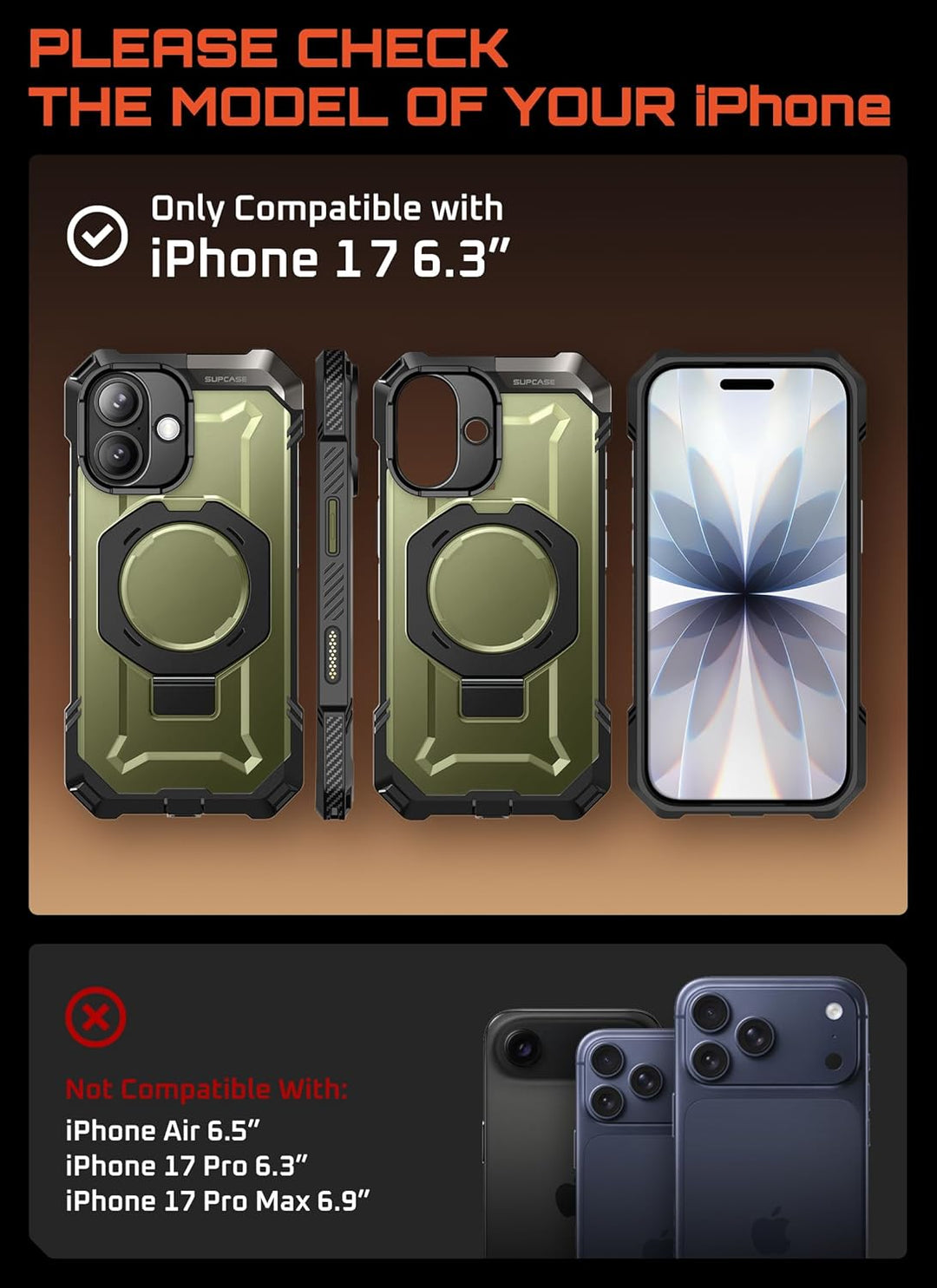 SUPCASE for iPhone 17 Case with Kickstand (Unicorn Beetle Grip), [Camera Control Cover] [Compatible with MagSafe] [Military-Grade Drop Protection] Heavy Duty Magnetic Phone Case