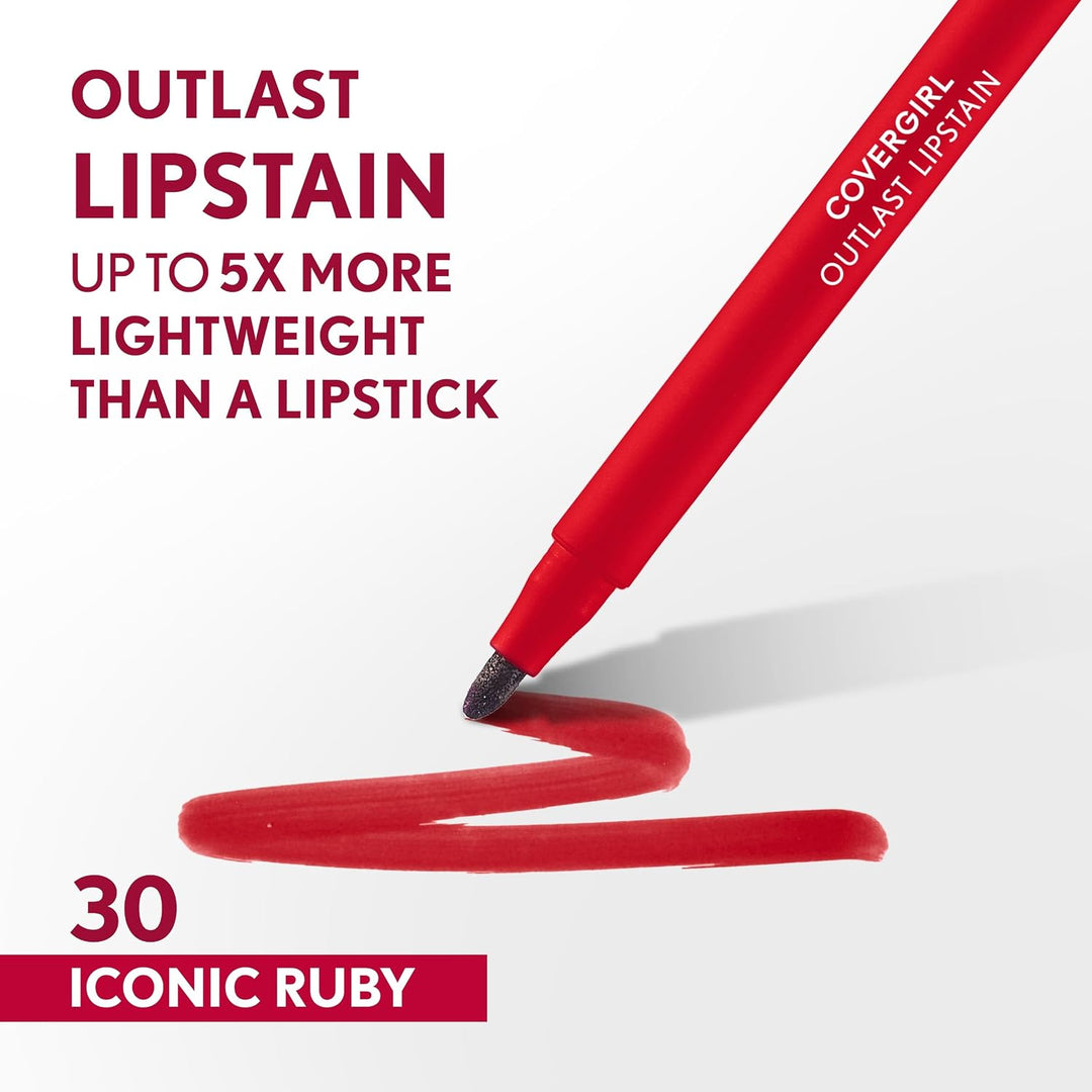 Covergirl Outlast Lipstain, Smooth Application, Precise Pen-Like Tip, Transfer-Proof, Satin Stained Finish, Vegan Formula, 0.06oz